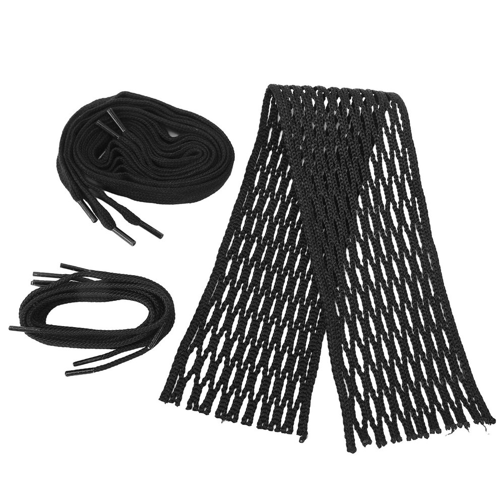 equlup Lacrosse Mesh String Kit, Black Nylon Wear Proof Woven Mesh Piece with 7 Braided Strings, Universal Accessory for Lacrosse Sticks