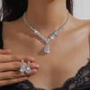 Gangel Rhinestone Necklace Earrings Set Brides Wedding Prom Necklace Earring Jewelry for Women (sliver) view 4