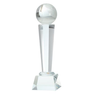 MECCANIXITY Crystal Glass Trophy with Box 9 x 2.8 Inch, Earth Champions Award for Desktop Table Decor Tournaments Sports Competitions Paperweight, Clear