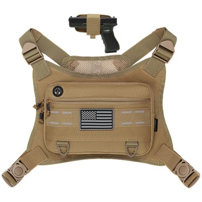 Sports Chest Pack for Men Front Chest Bag Fits Most Pistols Chest Pouch Harness for Running, Hiking, Workouts (Coyote Brown)