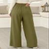 EVALESS Wide Leg Fleece Lined Pants for Women Elastic High Waisted Business Work Casual Waffle Knit Trousers 2025 Fall Winter Trendy Palazzo Pants Slacks with Pockets Petite Green Small view 2