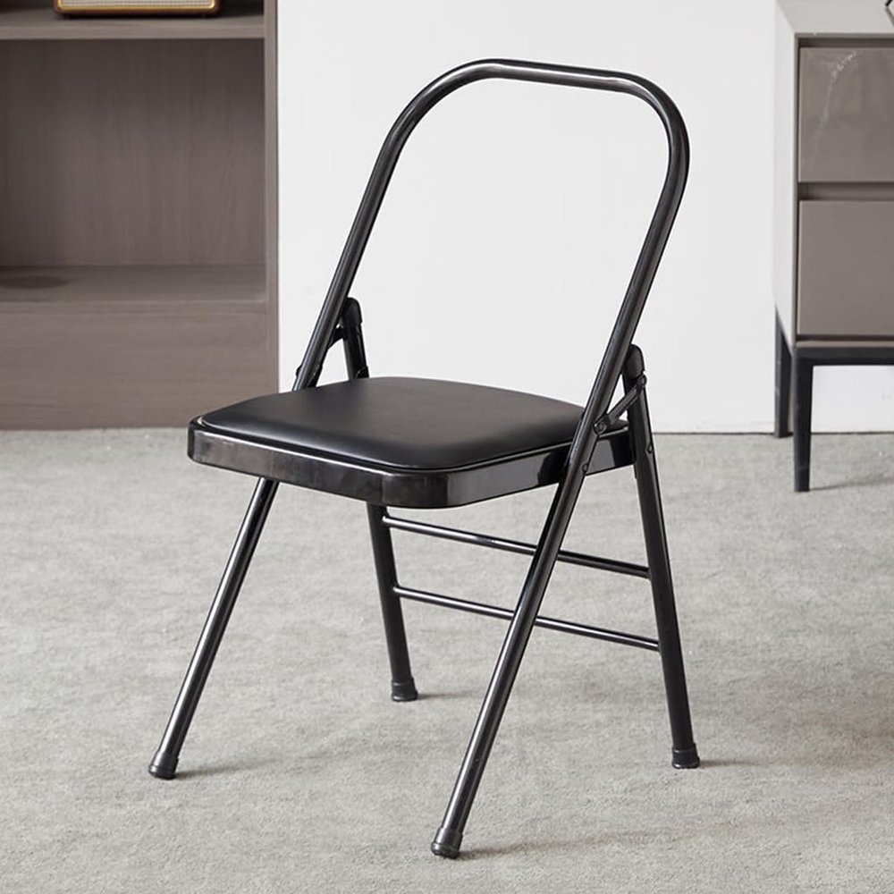 Eqvexd Iyengar Yoga Chair Foldable Backless Chair for Yoga Practice-Metal Yoga Assist Chair for Deepening Yoga Practice,Normal,Black