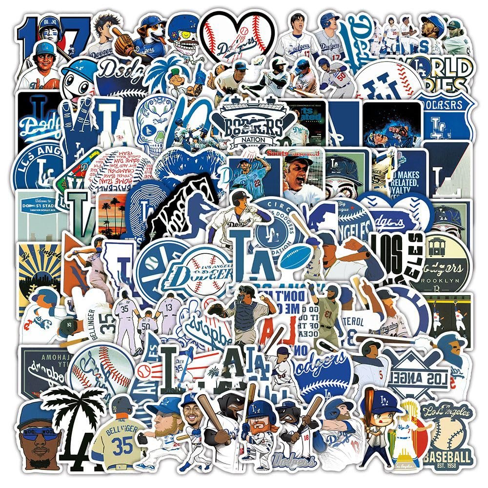 100 PCS Los Angeles Dodgerzzz Stickers Baseball Colorful Aesthetic Decals Vinyl Sticker Waterproof for Water Bottle Computer Laptop Luggage Phone Car Skateboard Bumper 2-3 inches