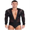 YOOJOO Men's Latin Dance Costume Sequined Tassels Rhinestones Samba Tango Training Performance Long Sleeve Shirt Top Black Small view 1