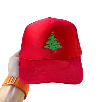 NACRE APPAREL Xmas Tree Embroidered Trucker Hat Christmas Embroidery Baseball Hat Camo Front Split #140