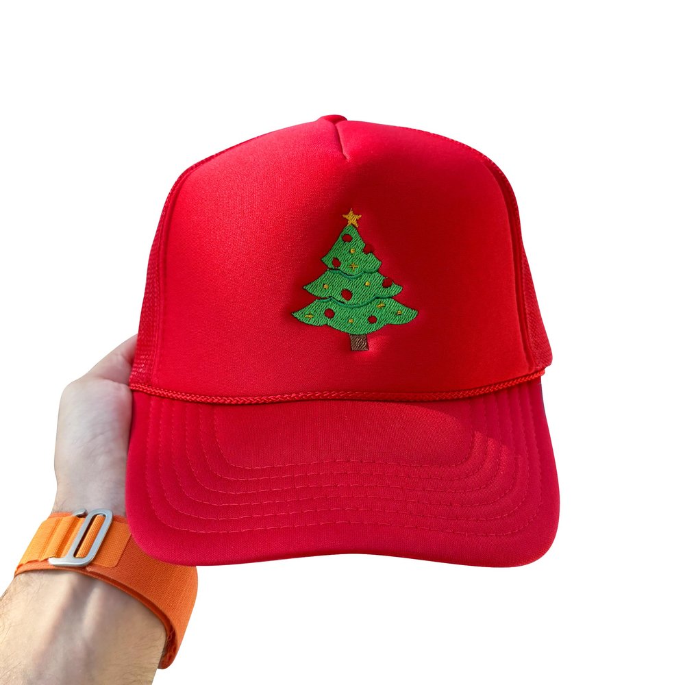 NACRE APPAREL Xmas Tree Embroidered Trucker Hat Christmas Embroidery Baseball Hat Camo Front Split #140