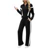 Zipper Sweatsuits Women 2 Piece Outfit Color Block Matching Set Crop Long Sleeve Jackets Straight Leg Workout Pants Clothing Set for Women Knit Romper Black Large view 1