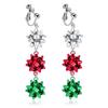 Bow Clip on Earrings Non Pierced for Women Cute Red Green Christmas Tree Dangle Holiday Crazy Party Drop Trendy Jewelry Screw Back view 1
