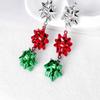 Bow Clip on Earrings Non Pierced for Women Cute Red Green Christmas Tree Dangle Holiday Crazy Party Drop Trendy Jewelry Screw Back view 2