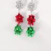 Bow Clip on Earrings Non Pierced for Women Cute Red Green Christmas Tree Dangle Holiday Crazy Party Drop Trendy Jewelry Screw Back view 3