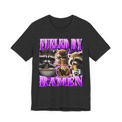 Ramen T-Shirt Raccoon Funny Meme Ramen Food Lover Cringy Ironic Unisex Graphic Shirt Dark Grey Heather