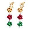Bow Clip on Earrings Non Pierced for Women Cute Red Green Christmas Tree Dangle Holiday Crazy Party Drop Trendy Jewelry Screw Back view 1
