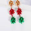 Bow Clip on Earrings Non Pierced for Women Cute Red Green Christmas Tree Dangle Holiday Crazy Party Drop Trendy Jewelry Screw Back view 2