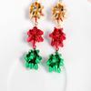 Bow Clip on Earrings Non Pierced for Women Cute Red Green Christmas Tree Dangle Holiday Crazy Party Drop Trendy Jewelry Screw Back view 4