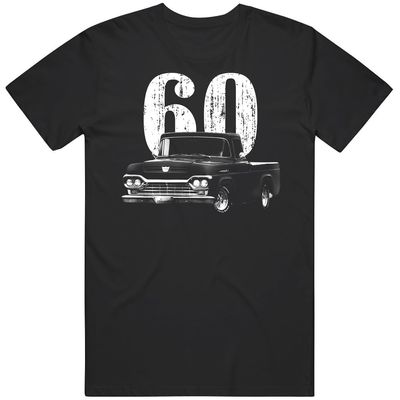 1960 F100 Vintage Front Angle Profile and Year for Pickup Truck Enthusiasts T Shirt XL Black