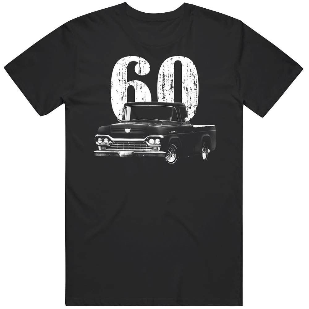 1960 F100 Vintage Front Angle Profile and Year for Pickup Truck Enthusiasts T Shirt XL Black