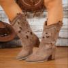 SACFOF Cowboy Boots for Women Cutout Embroidered Chunky Stacked Heel Cowgirl Boots Slip On Mid Calf Western Boots view 2