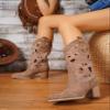 SACFOF Cowboy Boots for Women Cutout Embroidered Chunky Stacked Heel Cowgirl Boots Slip On Mid Calf Western Boots view 3