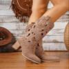 SACFOF Cowboy Boots for Women Cutout Embroidered Chunky Stacked Heel Cowgirl Boots Slip On Mid Calf Western Boots view 4