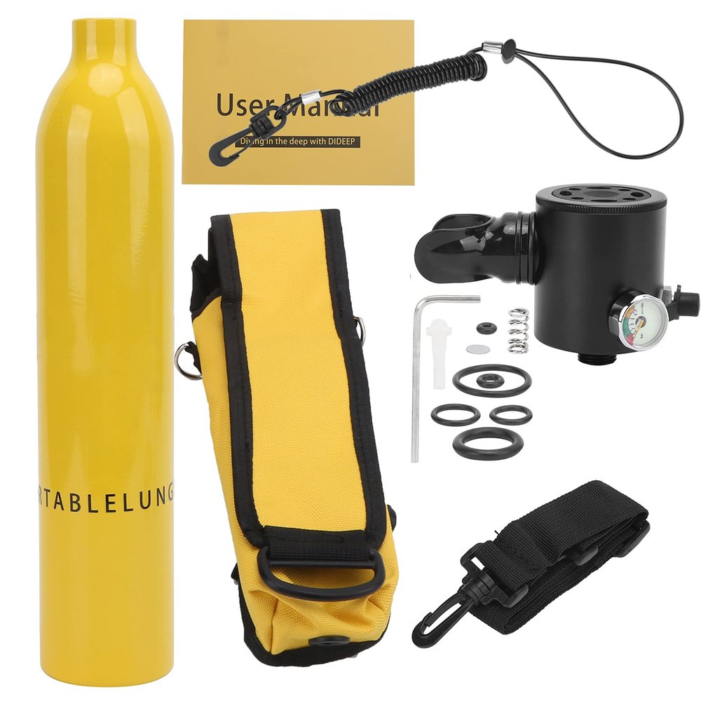Yechiry 0.5L Diving Oxygen Cylinder, Oxygen Cylinder Underwater Breather with Breathing Valve & Storage Bag Portable Oxygen Cylinder for Professional (Yellow Oxygen Bottle +