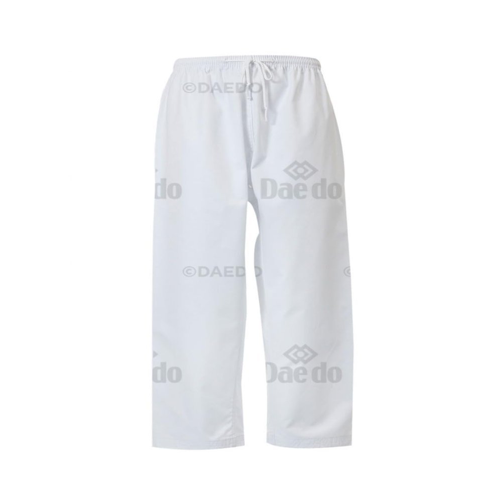 Daedo Taekwondo Training Pants - White Taekwondo Pants, 100% Ribbed Polyester for Flexibility
