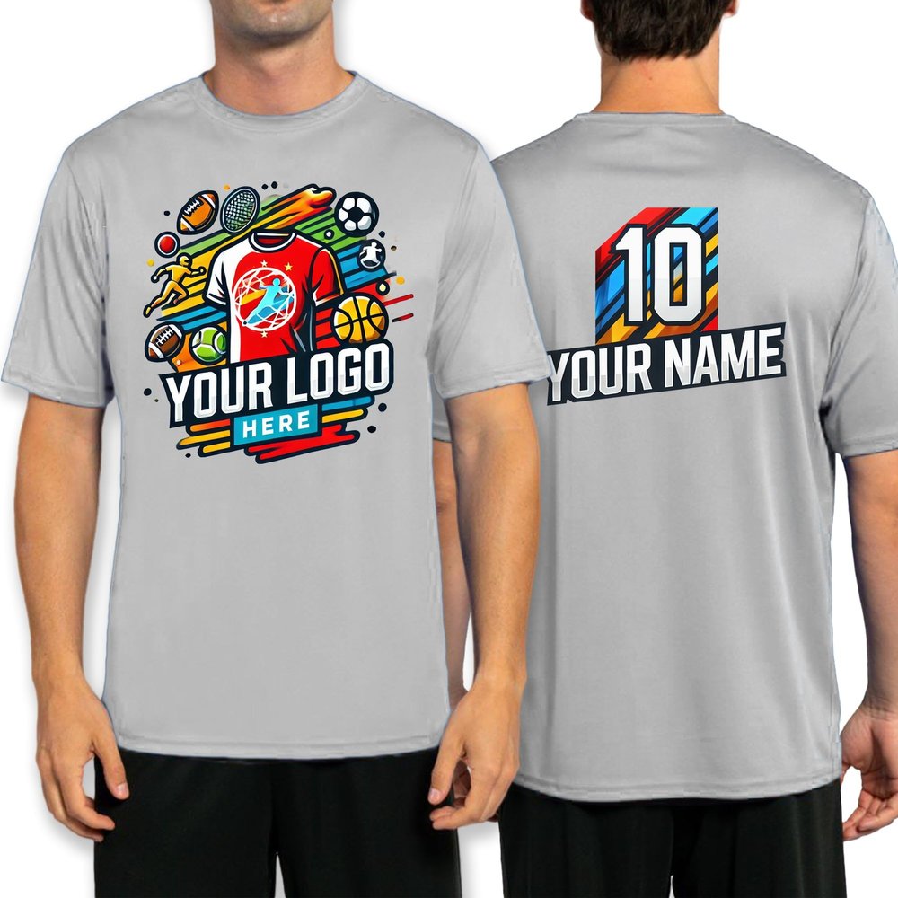 Custom Sport Performance T-Shirt - 100% Polyester, Moisture-Wicking, Personalized with Your Design - Proudly Printed in The USA, Silver, Medium