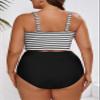 Eytino Womens Plus Size Bikini Sets V Neck Push Up Bikini Tops High Waisted Swim Bottom Striped Color Block 2 Piece Bathing Suits,3X Striped view 2