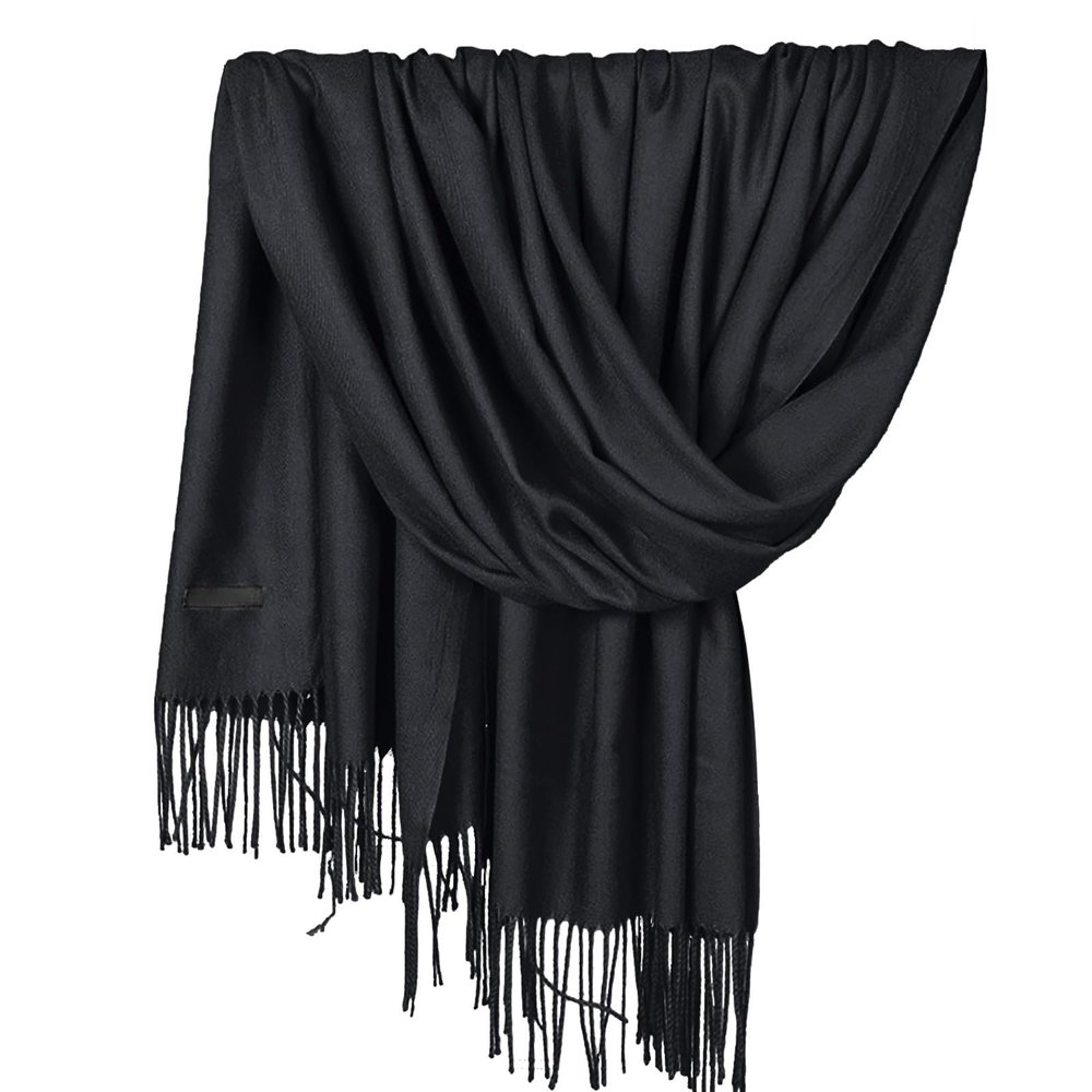 Colorful Flowers Cotton Pashmina Women Wrap Shawl Tassels Scarves Soft Winter Thick Tassel Warm Wrap Shawl (Black, A)