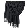 Colorful Flowers Cotton Pashmina Women Wrap Shawl Tassels Scarves Soft Winter Thick Tassel Warm Wrap Shawl (Black, A) view 1
