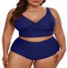 Eytino Women's Plus Size Bikini Sets Push Up Front Wrap Bikini Top High Waisted Bottom Solid Two Pieces Bathing Suits,1X Navy Blue view 1