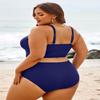 Eytino Women's Plus Size Bikini Sets Push Up Front Wrap Bikini Top High Waisted Bottom Solid Two Pieces Bathing Suits,1X Navy Blue view 3