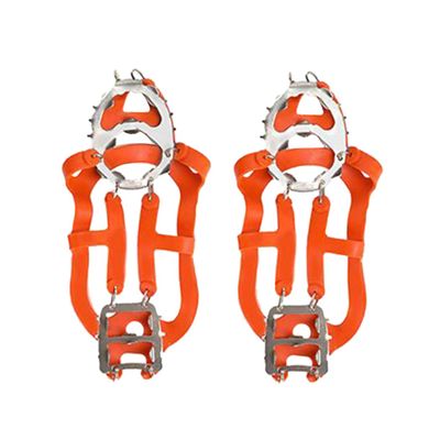 Yardenfun 1pair Teeth Stainless Steel Ice Cleat Spikes for Boots and Shoes Non-Slip Crampons for Outdoor Climbing Hiking Walking Snow and Ice Orange