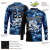 Custom Mens Fishing Shirts, Personalized Blue Camo and Black Two Tone Long Sleeve Performance T-Shirt with Fishing Graphic Tees, Team Sports Tees with Name Number for Company Club Print on Demand view 4