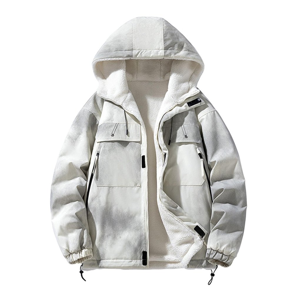 XUNRYAN Winter Coats Mens Sherpa Fleece Jackets Outdoor Zip Up Trucker Coat Warm Parka Anorak Cargo Jacket Multi Pockets