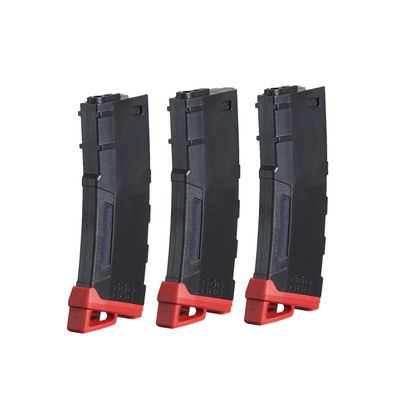 Lancer Tactical Airsoft M4 M16 Series Polymer 130 Round Transparent Window High Speed Mid-Cap Airsoft Magazine -Pack of Three (Black & Red)