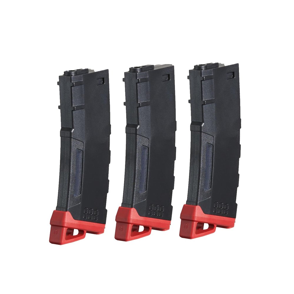Lancer Tactical Airsoft M4 M16 Series Polymer 130 Round Transparent Window High Speed Mid-Cap Airsoft Magazine -Pack of Three (Black & Red)