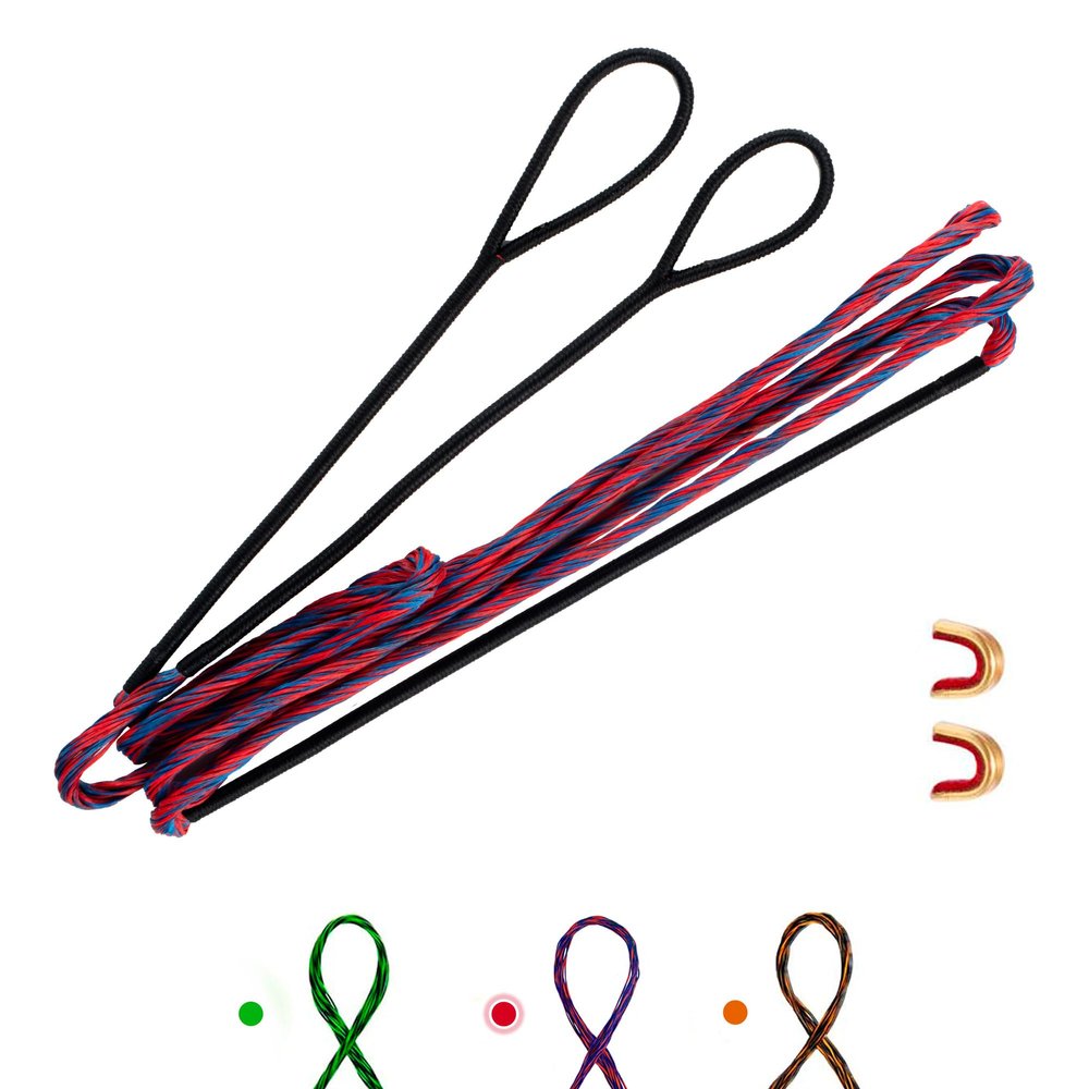 Deerseeker Archery Bowstring Set with 2 Nocking Points Dacron Recurve Bow String Replacement 12, 14, 16 Strands for Traditional Longbow Bow Shooting 48-70 inchesRed, 1pcs
