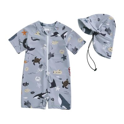 Hnyenmcko Infant Baby Boy Girls Rash Guard Swimsuit Short Sleeve Zipper Bathing Suit Toddler One Piece Swimwear Sunsuit (Fi-Grey af, 6-12 Months)