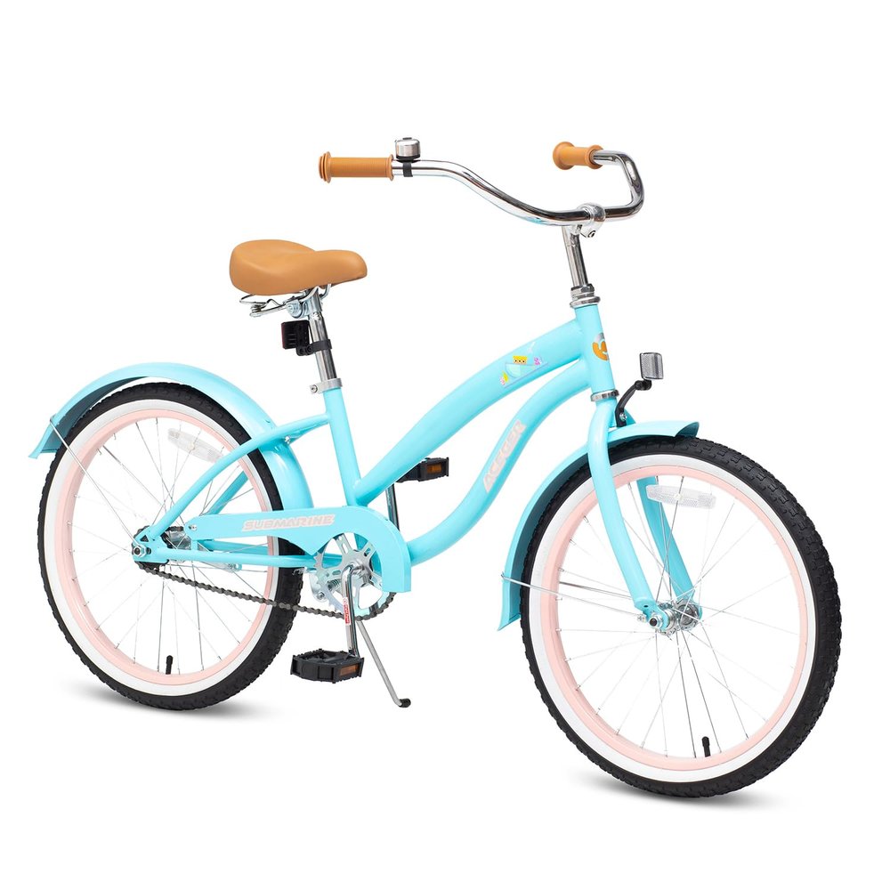 ACEGER Girls Beach Cruiser Bike for Kids 9-13 Years Old, 20" Single Speed Kids Bicycle Included Coaster Brake, Front and Rear Reflectors, Blue