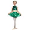 AFAVOM Toddler Girls Shiny Metallic Outfit Sparkle Sequins Ballet Dance Leotard Hip Hop Jazz Crop Top with Tulle Tutu Skirt 2PCS Set Kids Circus Ballroom Performance Dancewear Dress Green 3-4 Years