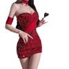 Women's Paillette Sexy Santa Dress Babydoll Elegant Christmas Outfit Bodycon Tube Top Lingerie Dresses (Red,XL) view 1