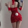 Women's Paillette Sexy Santa Dress Babydoll Elegant Christmas Outfit Bodycon Tube Top Lingerie Dresses (Red,XL) view 2