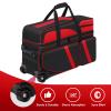 Cxinesbag 3 Ball Bowling Bags With Wheels,Bowling Bags 3 Ball Roller With Shoes Compartment And Multiple Pockets,3 Ball Bowling Bag has Retractable Handle Extends to 41.5 in (red) view 2