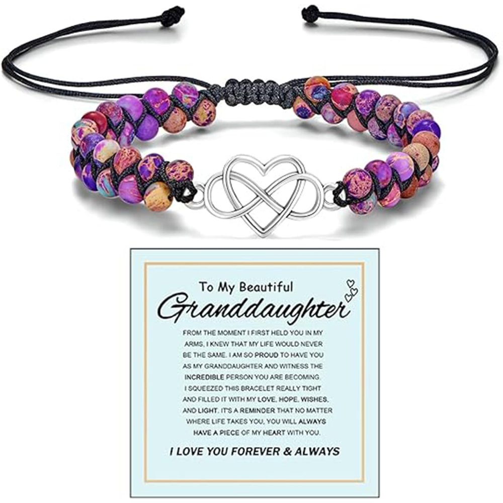 For Granddaughter - A Link That Can Never Be Undone Peach Blossom Knot Bracelet, Granddaughter Bracelet from Grandma Always Brave And Strong Adjustable Hand Braided DIY Bracelet For Women Christmas Jewelry Gifts  (Infinite Heart-A)