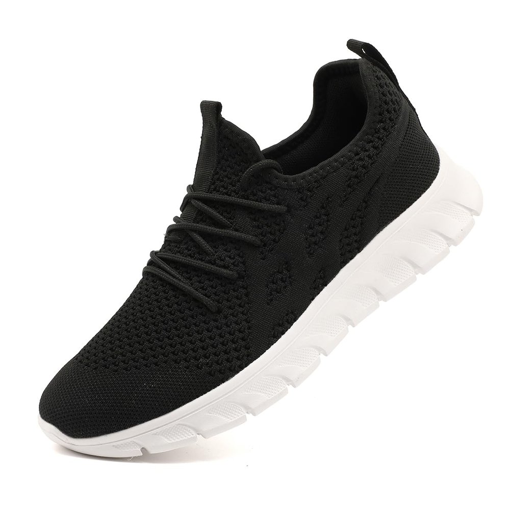 DLWKIPV Men's Running Shoes for Road & Gym Lightweight Walking Sneakers with Breathable Mesh and All-Day Comfort Black White US 7