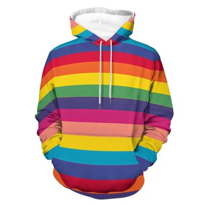 Gay Pride LGBT Rainbow Flag Pattern Adult Hoodies Casual Sweatshirt Long Sleeve Pullover Hooded with Pockets for Women Men M