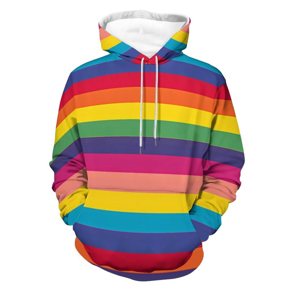 Gay Pride LGBT Rainbow Flag Pattern Adult Hoodies Casual Sweatshirt Long Sleeve Pullover Hooded with Pockets for Women Men M