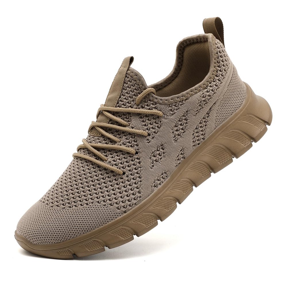 DLWKIPV Men's Running Shoes for Road & Gym Lightweight Walking Sneakers with Breathable Mesh and All-Day Comfort Khaki US 9.5
