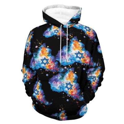 Israel Map Watercolor Print Adult Hoodies Casual Sweatshirt Long Sleeve Pullover Hooded with Pockets for Women Men 4XL