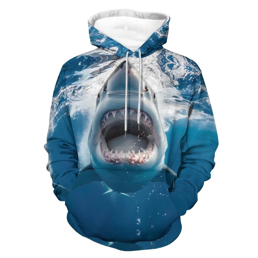 Great White Shark Adult Hoodies Casual Sweatshirt Long Sleeve Pullover Hooded with Pockets for Women Men M